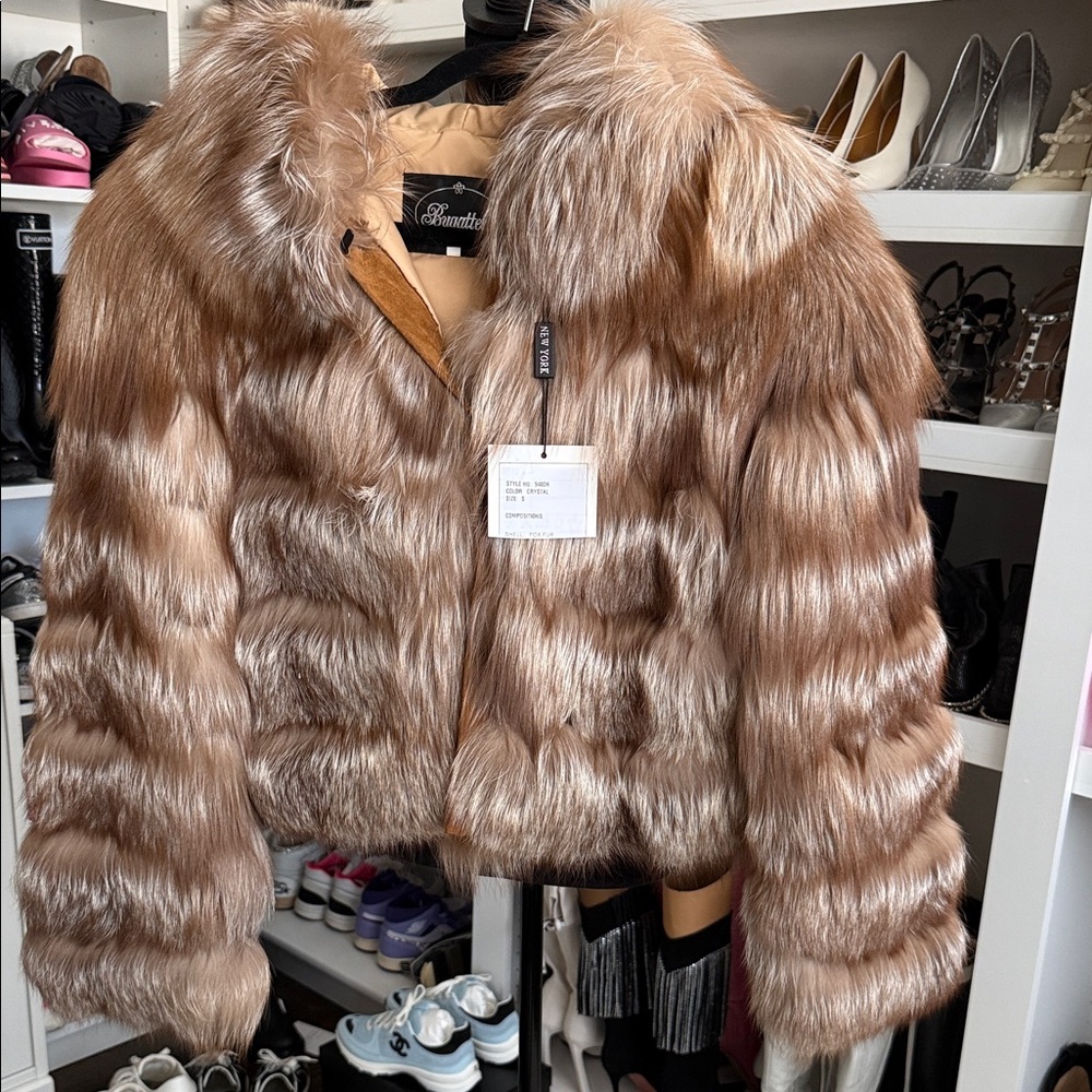 Bugatelli Women's Luxurious Tan Fox Jacket bNWT size small